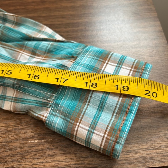 Panhandle Teal Plaid Casual Snap Button Down Shirt S - Picture 10 of 10